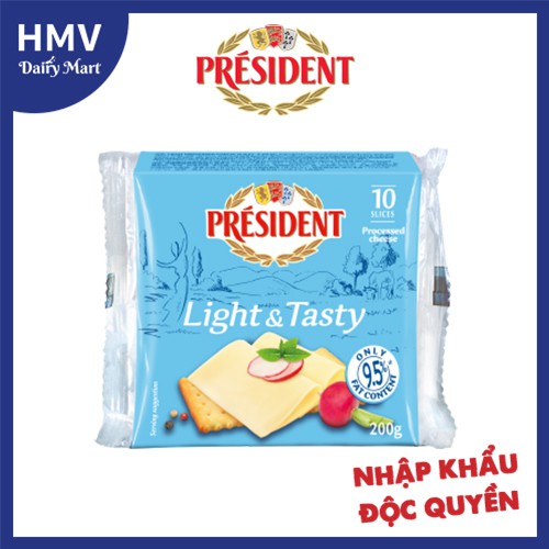 Phô mai lát Light and Tasty President Pháp 200g