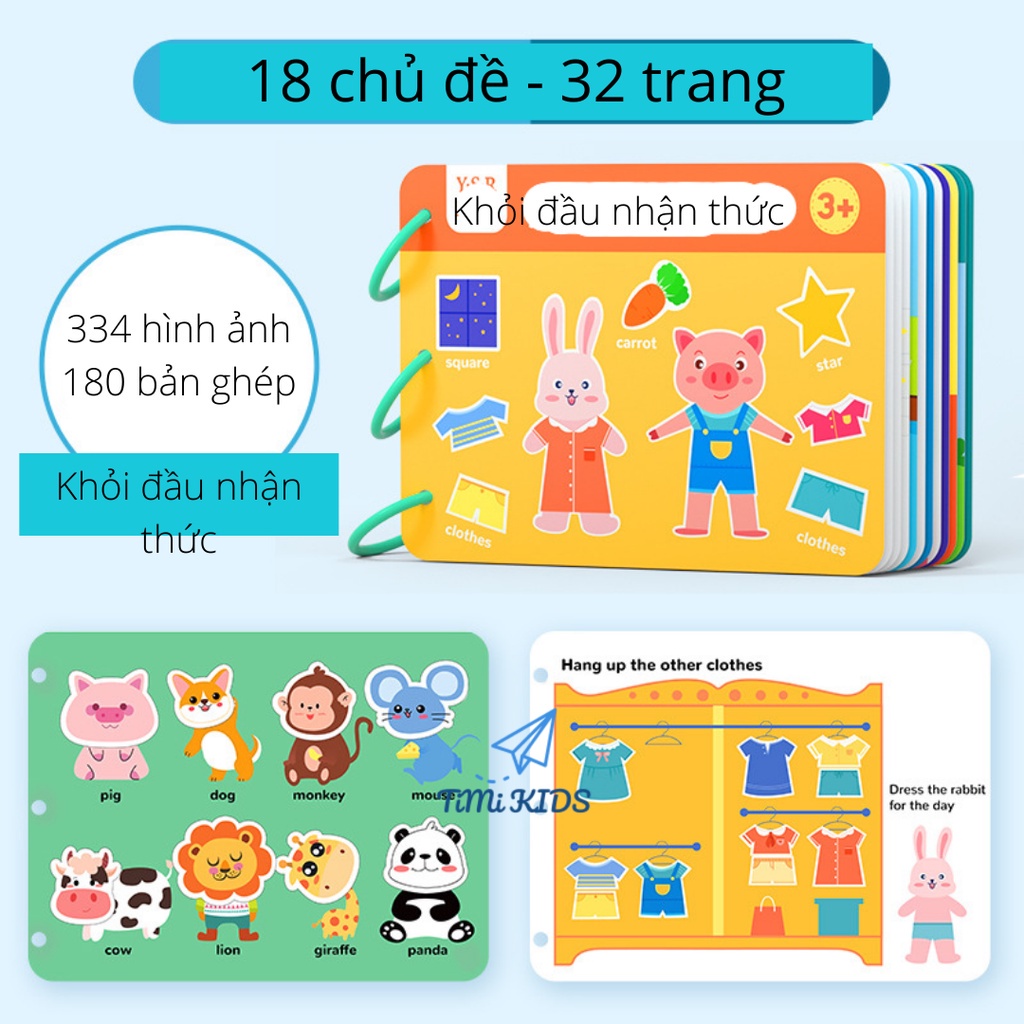 Học liệu bóc dán thông minh cho bé 17 chủ đề Hapi Toys - Đồ chơi giáo dục Montessori LOẠI 1 cho bé tư duy phát triển