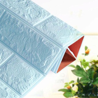 Decal Dán Tường Xốp 3D Giả Gạch (Màu Xanh Dương Nhạt) - Hàng Nhập Khẩu - Ảnh Chụp Thật