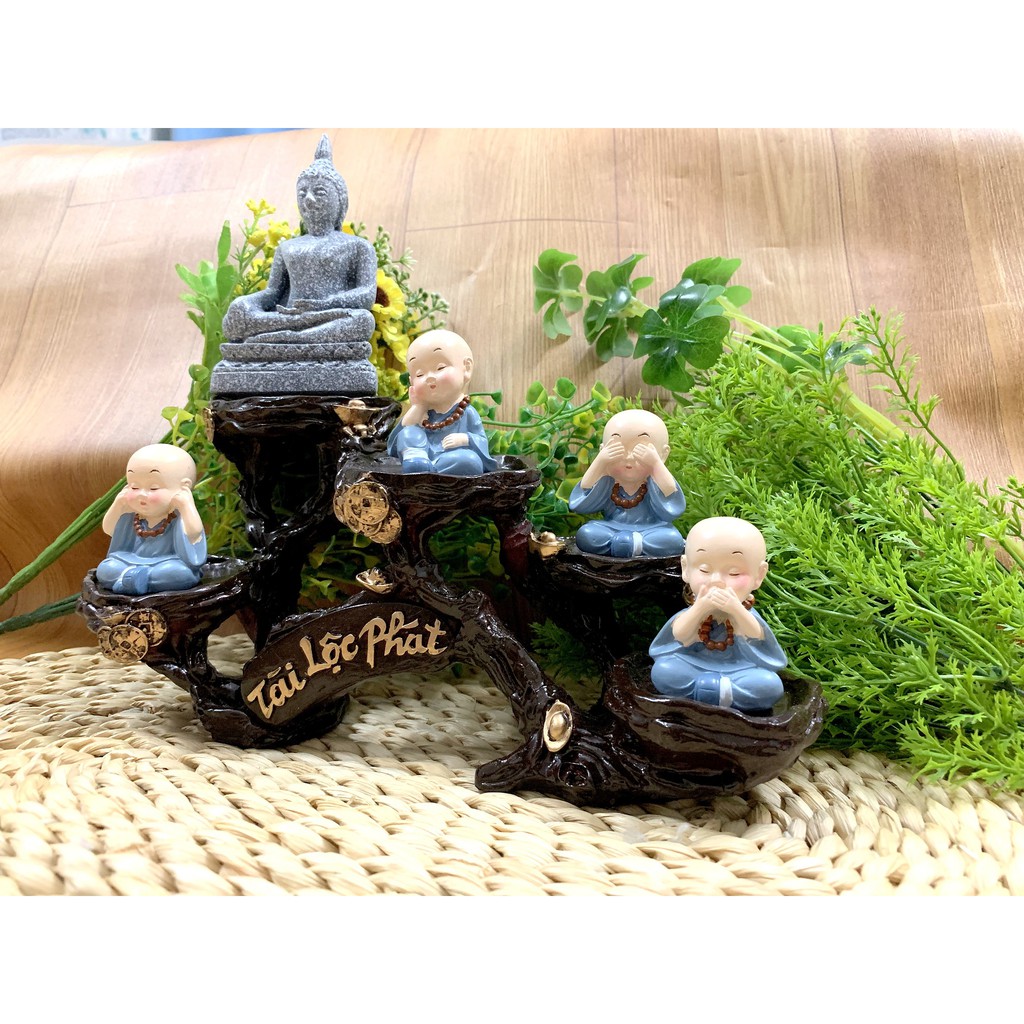 Full Set Phật Thái cùng các chú tiểu Tứ Không Đeo Chuổi Hạt tọa đế Tài Lộc Phát