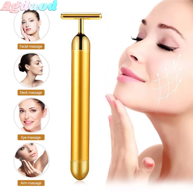 Máy mát xa  mạ vàng 24K thiết kế hình chữ T dạng đầu lăn nâng cơ mặt (Hàng Có Sẵn) Cây lăn massage mặt nâng cơ săn da mặt giảm nếp nhăn &amp; Máy Mát Xa Mắt Mini