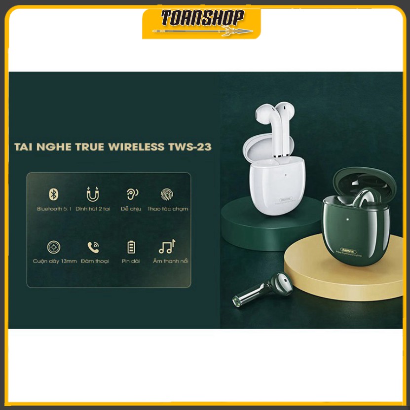 Tai nghe Bluetooth TWS Remax TWS23 V5.0, Âm Bass cực hay Hãng phân phối chính thức