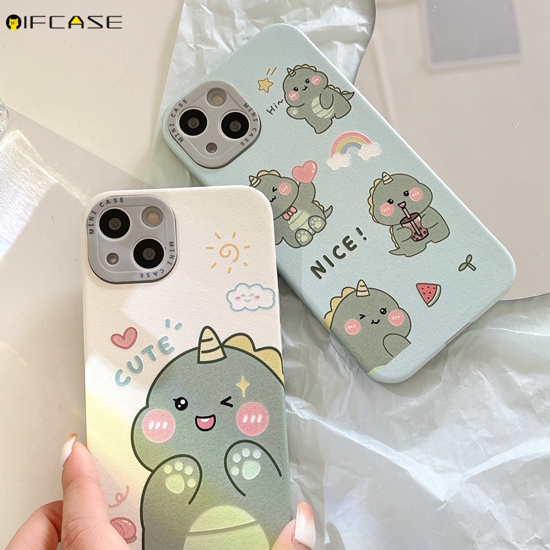 Ốp Điện Thoại Da Mềm Họa Tiết Khủng Long Đơn Giản Cho iPhone 13 12 11 Pro Max XS Max XR X 7 8 Plus