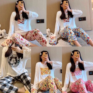 Đồ Ngủ Nữ Tay Dài Hoạ Tiết In Đáng Yêu , Bộ Pijama Thời Trang Thu Đông