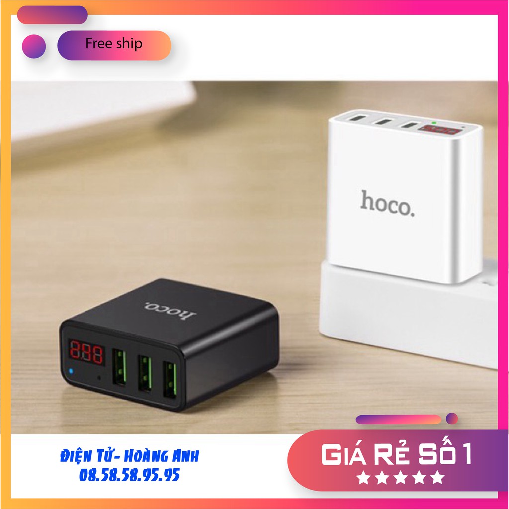 Củ  sạc điện thoại  HOCO C15...3 USB...MÀN HÌNH LED...2 màu đen trắng