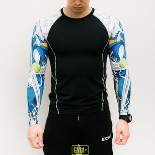 ÁO TẬP GYM DÀI TAY NAM - HOA VĂN XANH