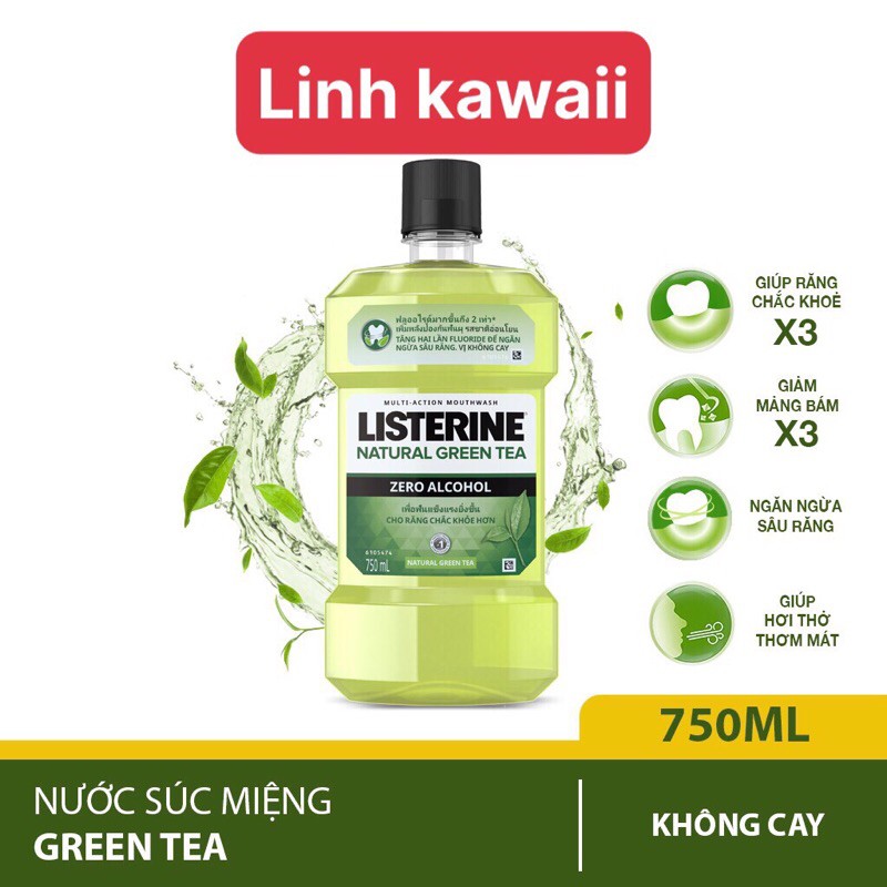 Nước súc miệng Listerine trà xanh 750ml + Tặng 1 trà xanh 250ml