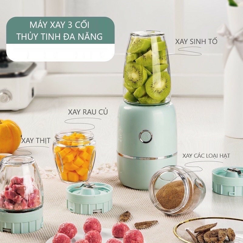 Máy xay ăn dặm cối thuỷ tinh máy xay 3 cối