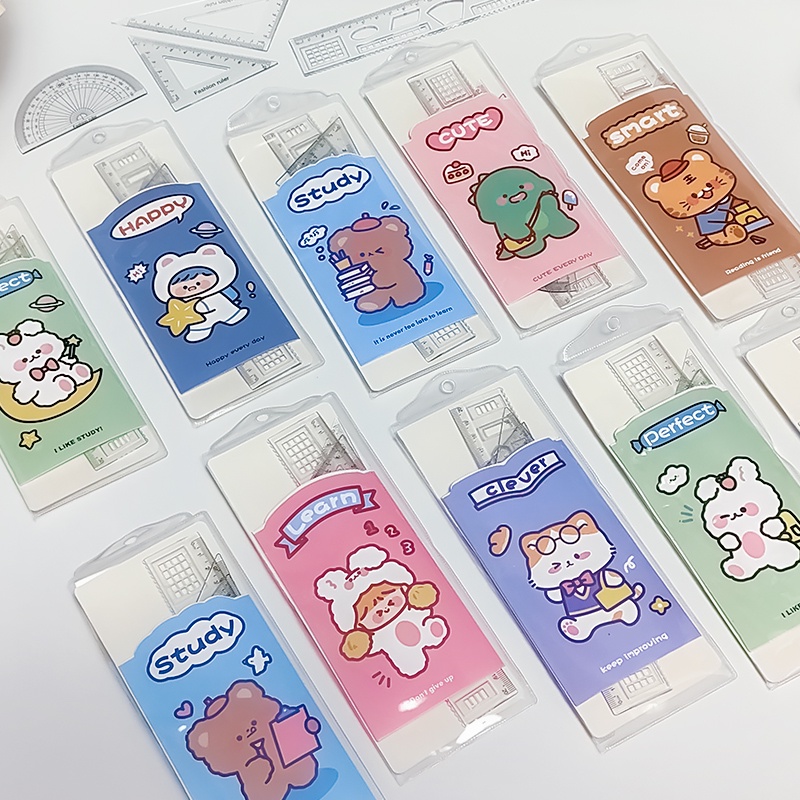 Set 4 Thước Kẻ Trong Suốt Họa Tiết Hoạt Hình Đơn Giản Nhỏ Gọn Dành Cho Học Sinh