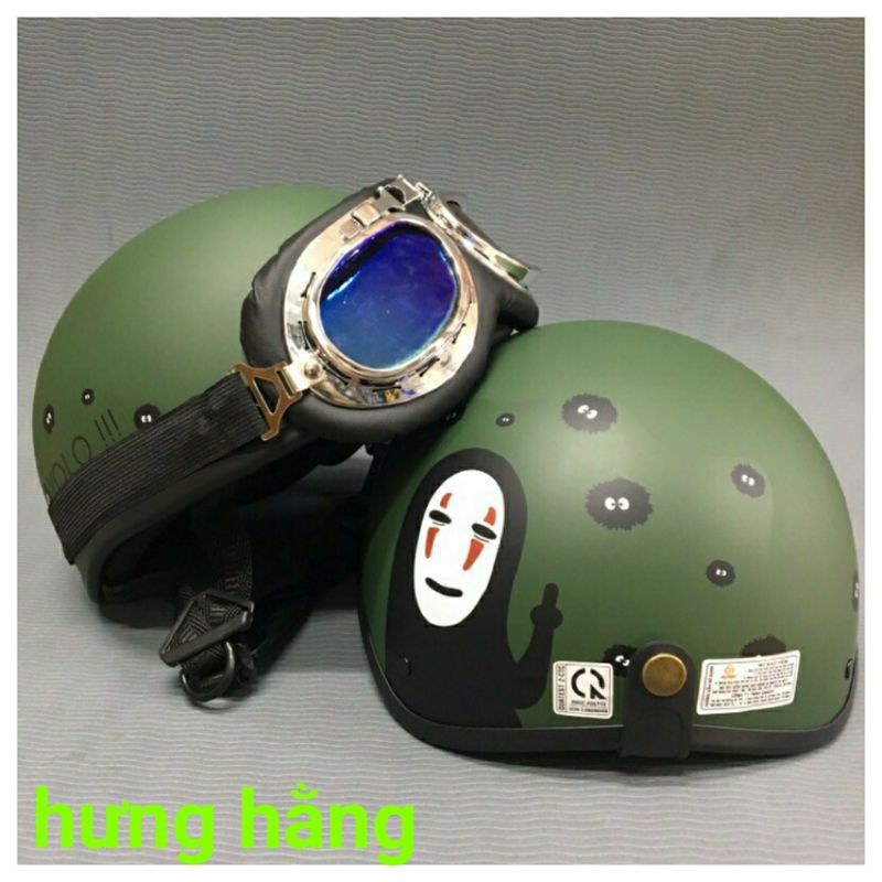 Mũ bảo hiểm nửa đầu 1/2 hình vô diện ,tem rùa kèm kính uvx400,kính phi công