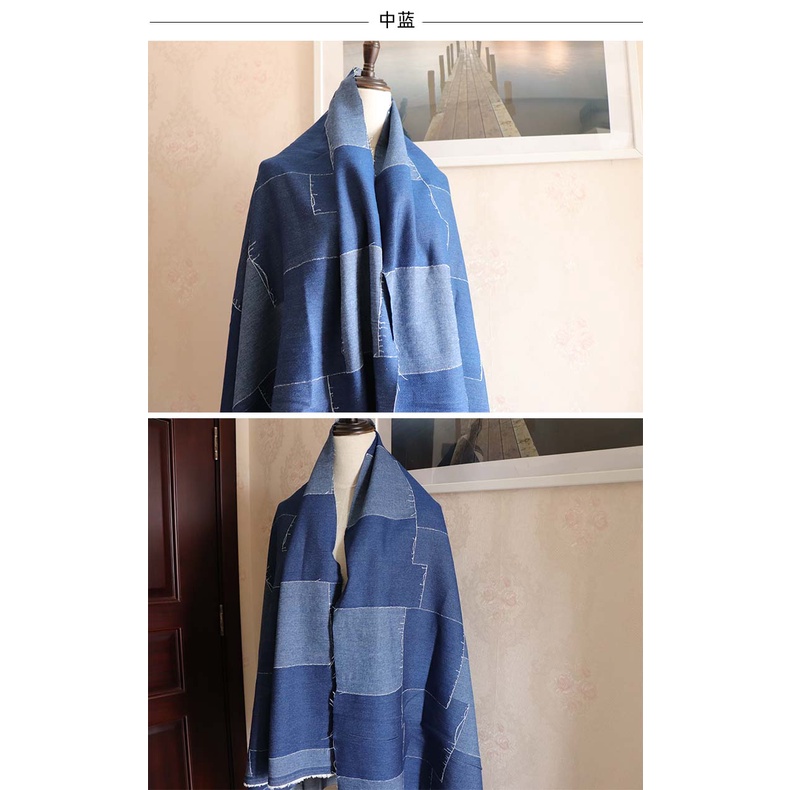 Tấm vải Denim mềm mỏng họa tiết kẻ sọc màu xanh dương dùng để may quần áo DIY