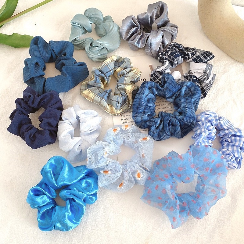 Dây Cột Tóc Màu Xanh Dương Thời Trang Mùa Hè Phong Cách Hàn Quốc Xinh Xắn Cho Nữ