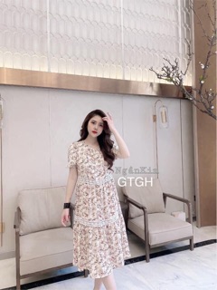 Váy bầu thô hoa nhí lụa ren eo.