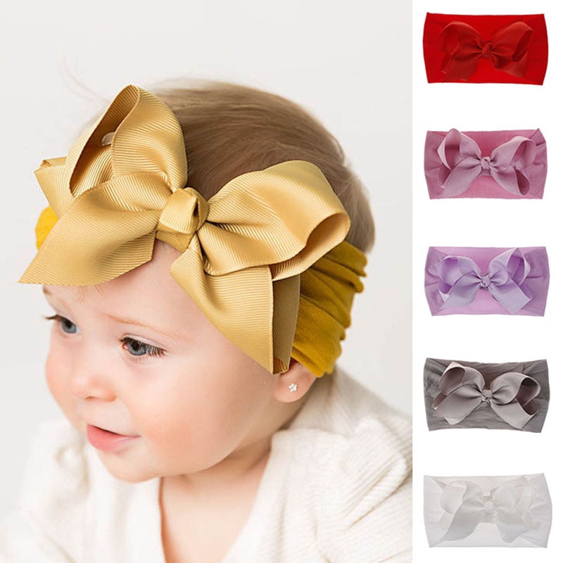 Băng đô turban bằng nylon mềm co giãn đính nơ xinh xắn cho bé gái sơ sinh