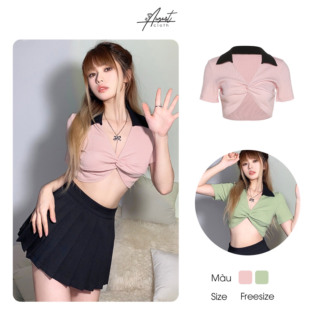 [Augustcloth] Áo croptop polo thắt giữa phong cách Hàn Quốc