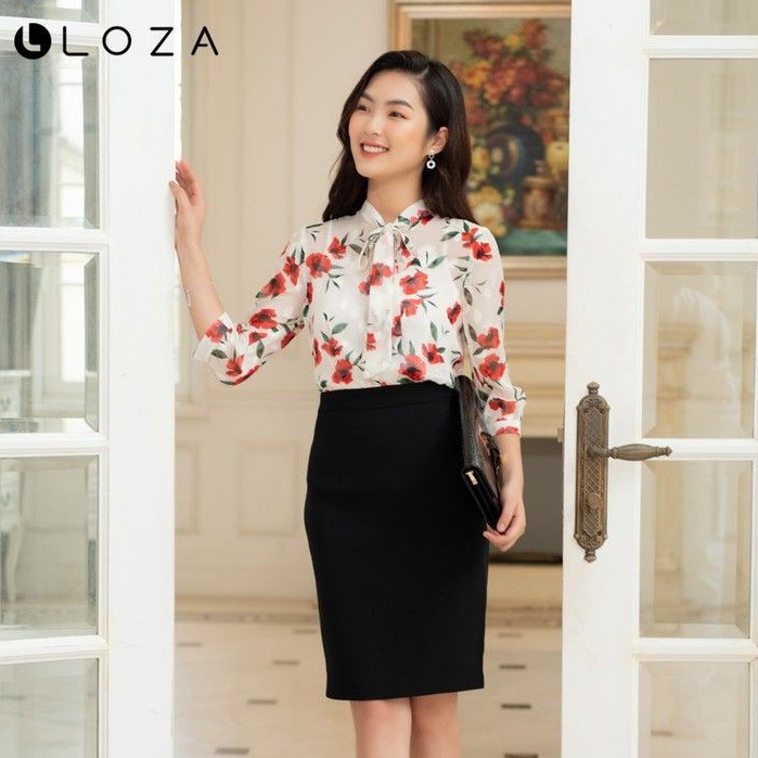 [Mã BMBAU50 giảm 50K đơn 150K] Áo sơ mi hoa cổ nơ- LOZA LS1385