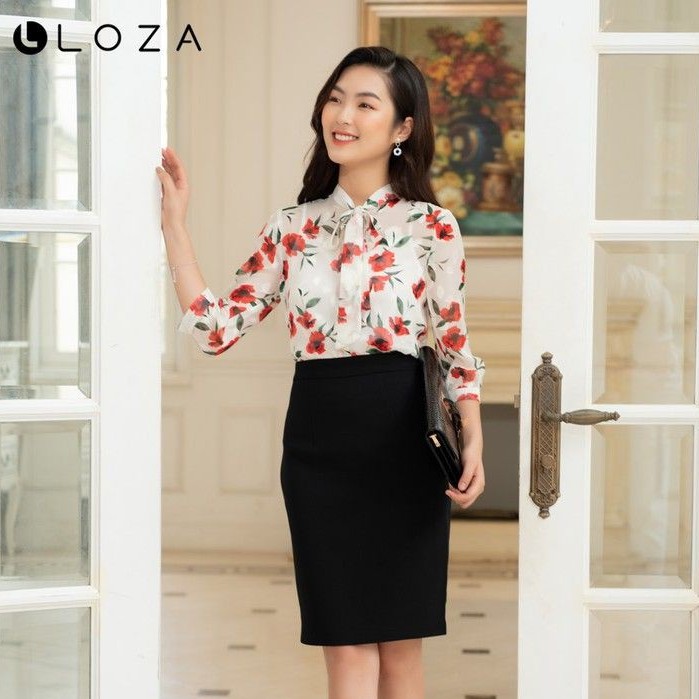 Áo sơ mi hoa cổ nơ- LOZA LS1385