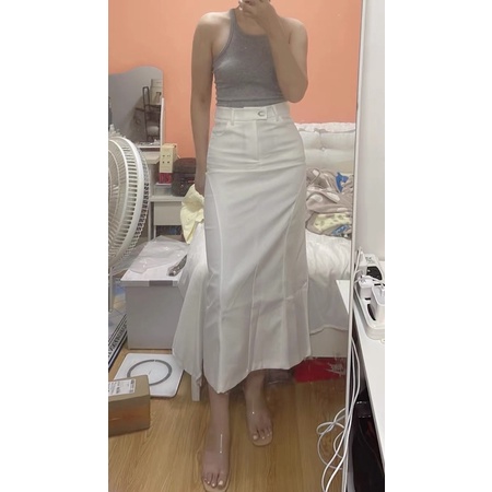 Chân váy dáng dài vintage xẻ sau