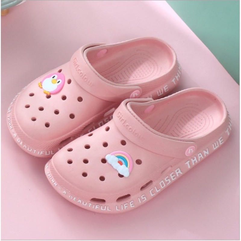 Dép sục nhựa nữ viền chữ siêu cute - Dép Cross Nữ tặng kèm 6 sticker đế đúc độn - SL027