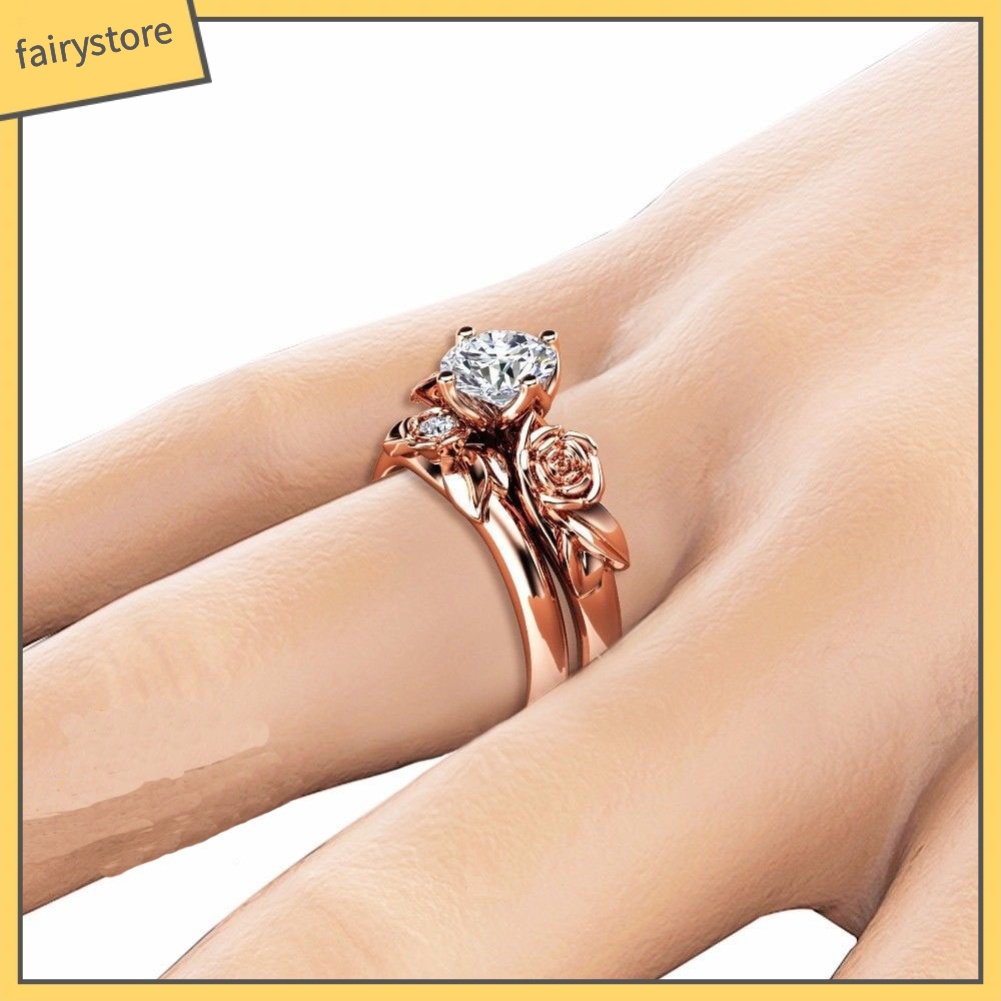 Bộ 2 nhẫn hình hoa hồng đính đá sang trọng cho nữ