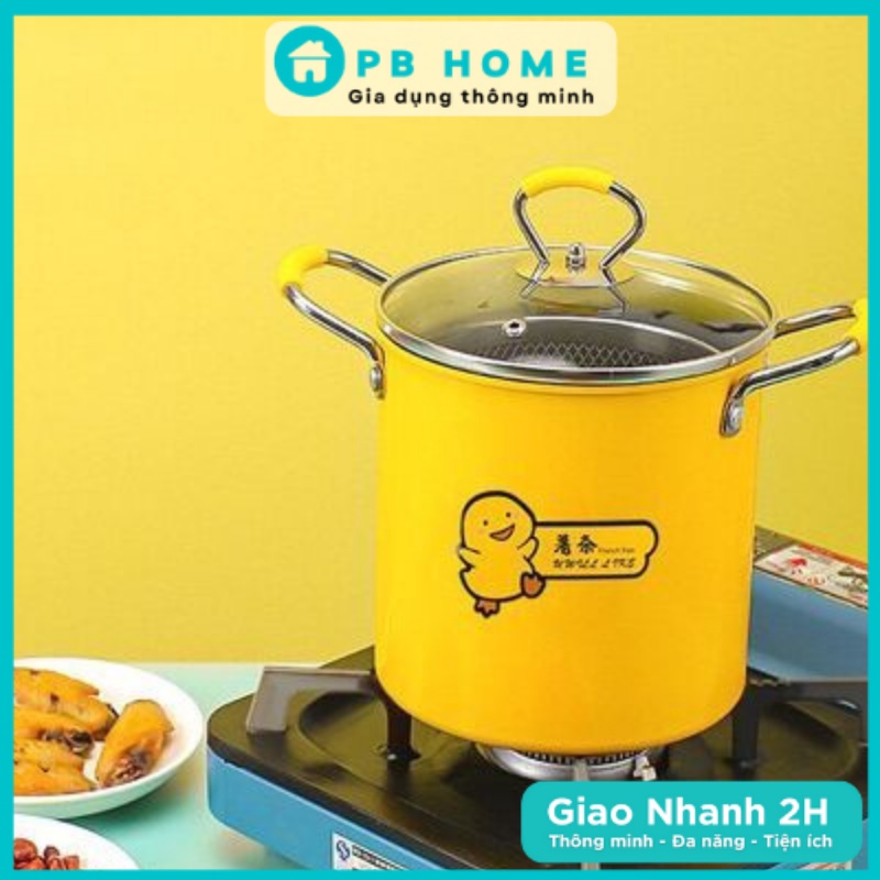 [Siêu HOT] Nồi Chiên Ngập Dầu Mini Vịt Vàng Kèm Rổ Inox Cao Cấp (Nồi Cao 18cm)