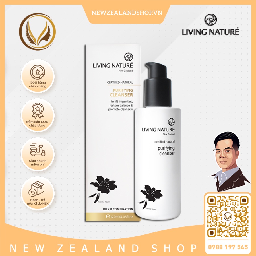 Sữa rửa mặt cho da dầu, mụn Living Nature Purifying Cleanser New Zealand 120ml