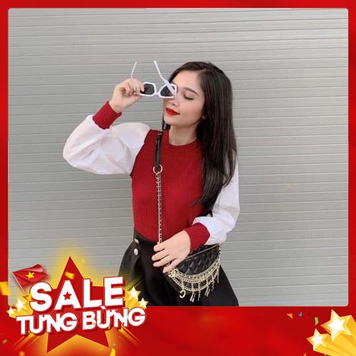 Áo chất len tay phối sơ mi thô mềm xinh xắn -Hàng nhập khẩu