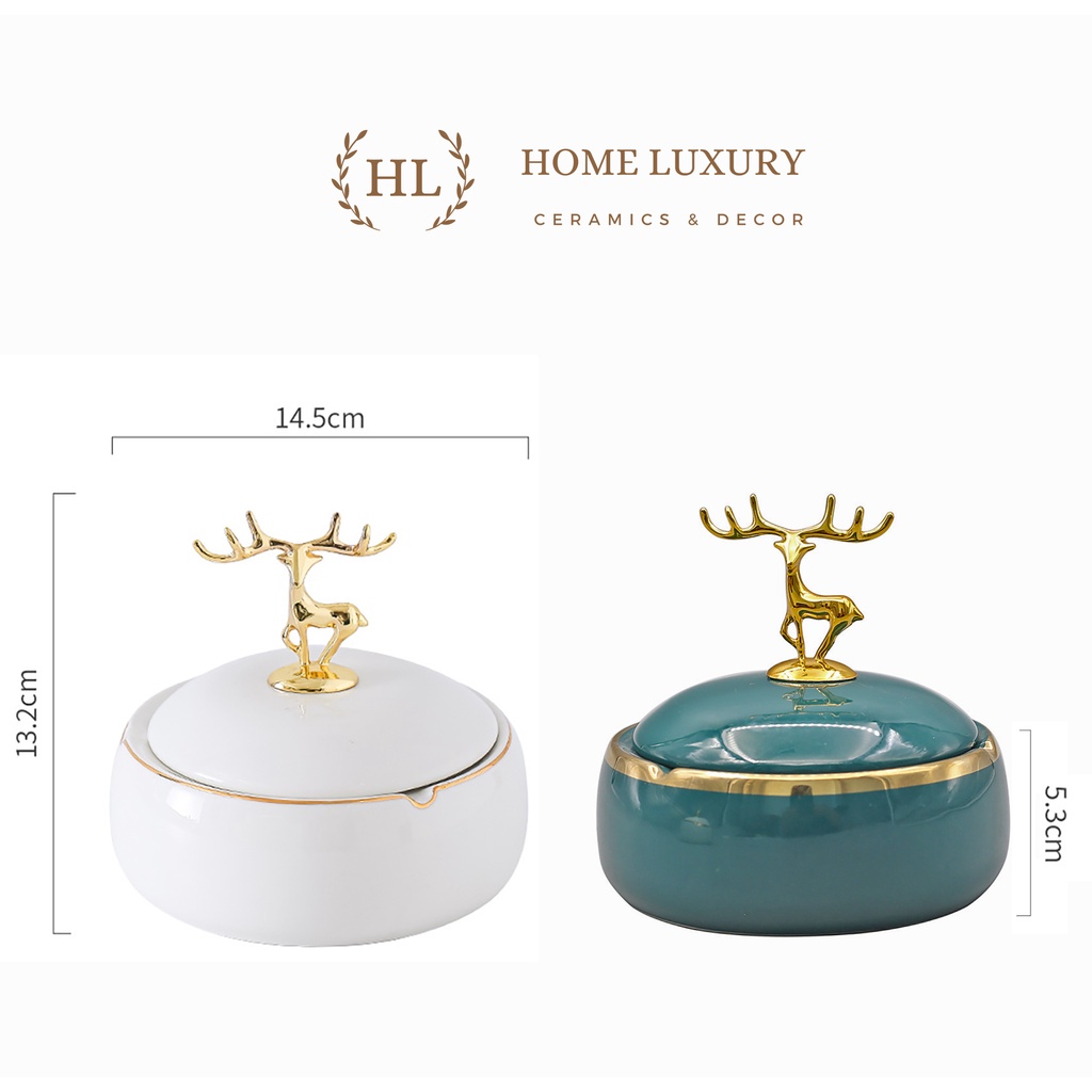 Gạt Tàn Sứ Có Nắp Đậy Hình Hươu Decor | GẠT TÀN SỨ VÂN ĐÁ SIZE TO CÓ NẮP SỨ PHONG CÁCH RETRO DECOR 2023