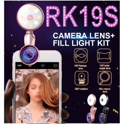 Đèn Flash Hỗ Trợ Chụp Ảnh Selfie Rk19S Xoay 360 Độ Cho Iphone Android