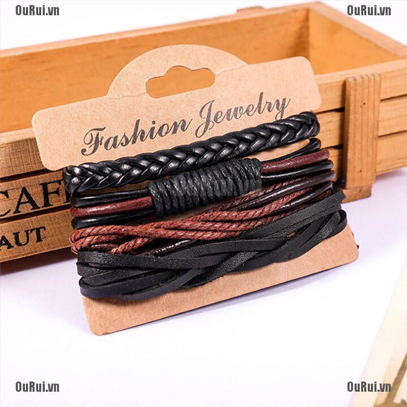 Bộ 4 Vòng Tay Da Bện Cỡ Lớn Cá Tính Cho Nam