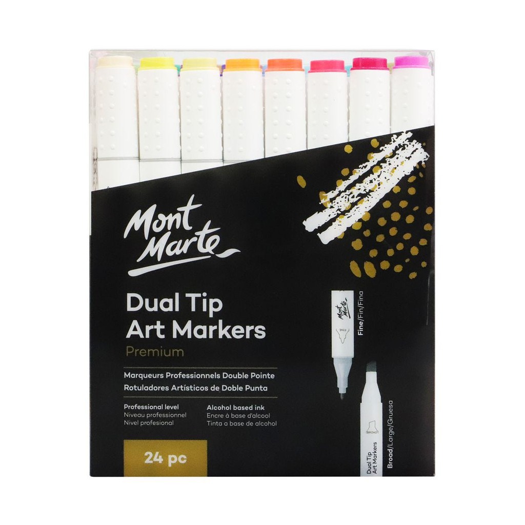 Bộ Bút Marker 12/24 Màu Mont Marte - Dual Tip Art Markers Premium - MMPM0022 / MMPM0028