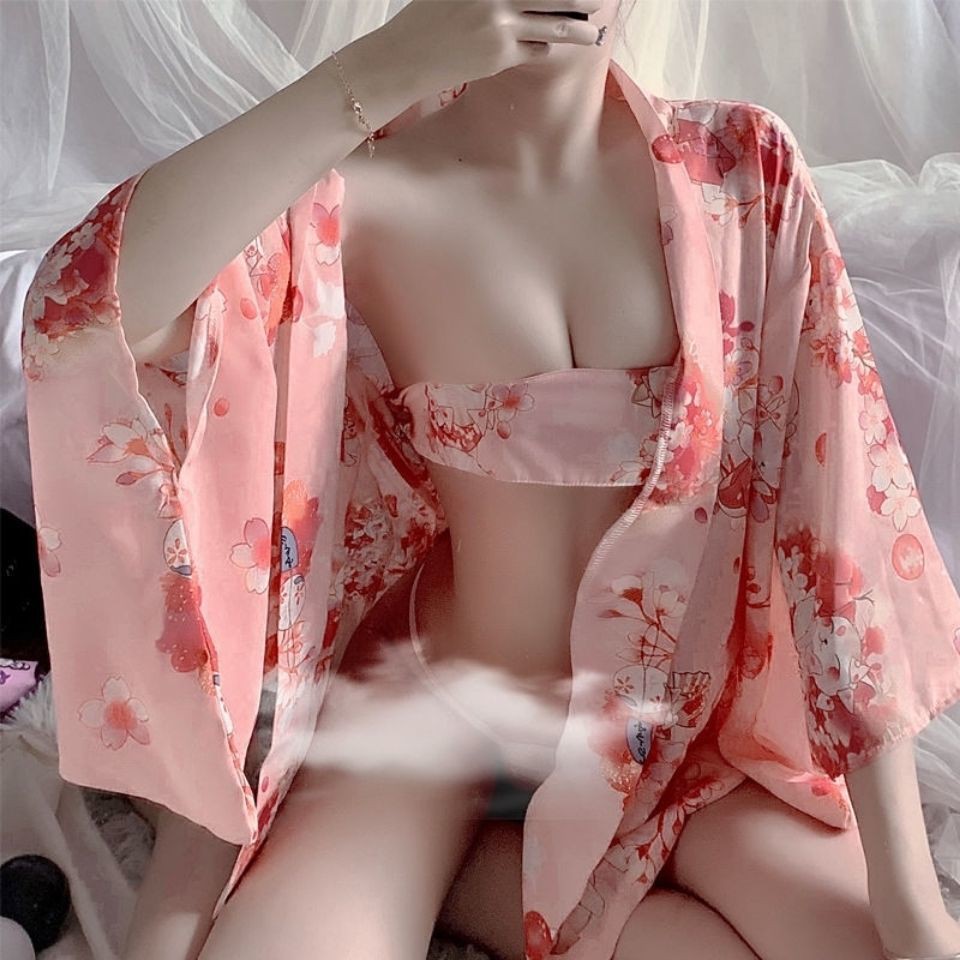 Áo choàng Kimono hoa đào cao cấp sexy