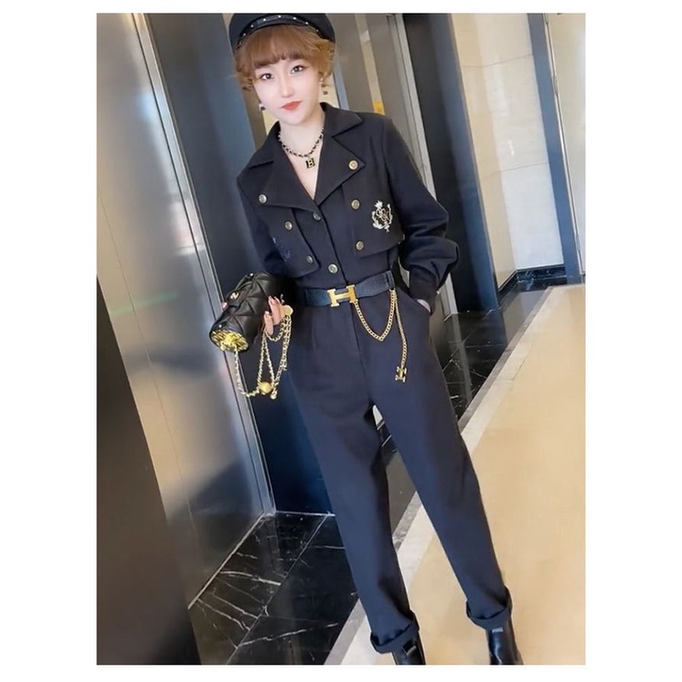 Áo liền quần kiểu vest ống suông phối thắt lưng phong cách Anh Quốc thời trang mùa xuân 2022 cho nữ