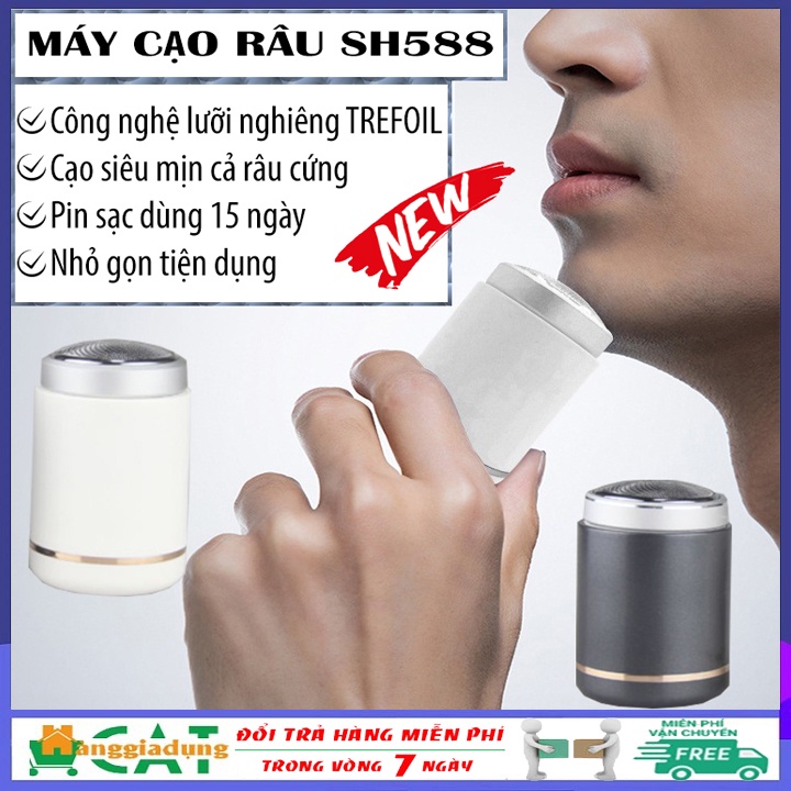 Máy cạo râu nam mini nhỏ gọn SH-588, Dao cạo râu không dây cao cấp 3 lưỡi công nghệ Nhật Bản - Hàng chính hãng