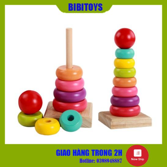 [RẺ VÔ ĐỊCH] Đồ chơi tháp cầu vồng gỗ size lớn giúp bé nhận biết màu sắc