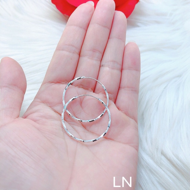 Bông tai vòng tàu size 3,5cm chuẩn bạc ta -THJ SILVER