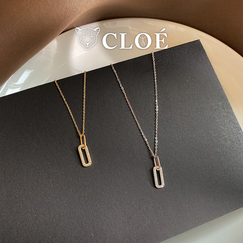 Dây chuyền nữ Bạc S925 đính đá vòng cổ nữ basic mặt chữ nhật nhỏ xinh phụ kiện trang sức Cloe Accessories 3639
