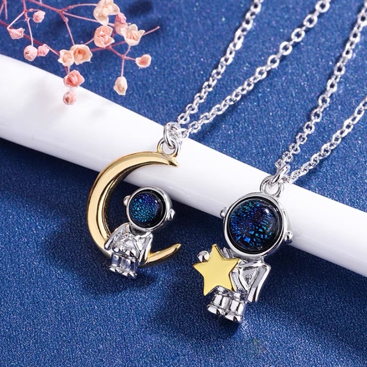 Dây chuyền mạ bạc 925 thiết kế đơn giản thời trang cho cặp đôi nam nữ kiểu dáng Phi Hành Gia