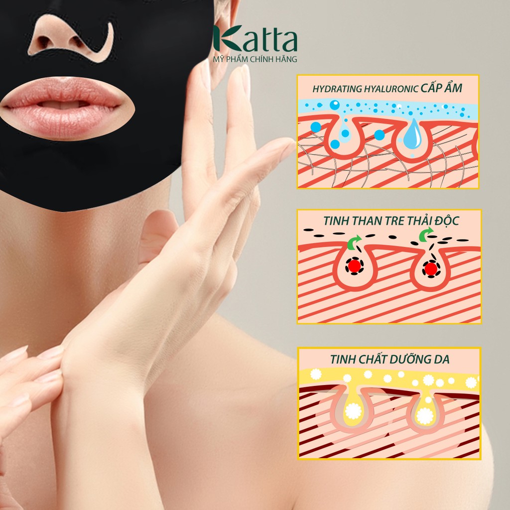 Mặt nạ đen hyaluronic acid cấp nước - than tre thanh lọc - dưỡng da căng mịn Bioaqua - Katta - BA_001