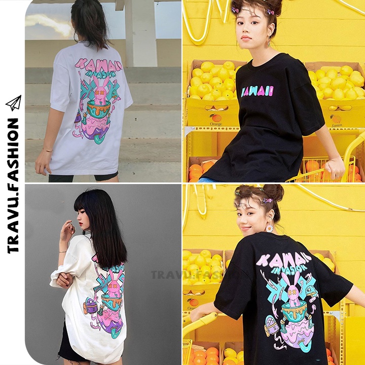 Áo thun tay lỡ nam nữ form rộng, chất cotton mịn mát co dãn 4 chiều in Kawaii lạ mắt TL821