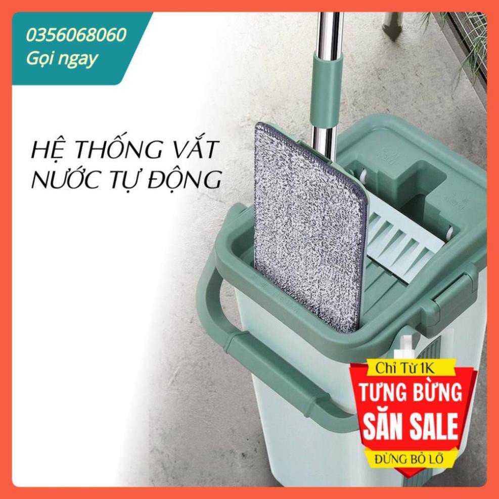 ⚡GIÁ HỦY DIỆT⚡Cây lau nhà tự vắt 2 trong 1, xoay 360 độ kèm thùng 2 bông lau