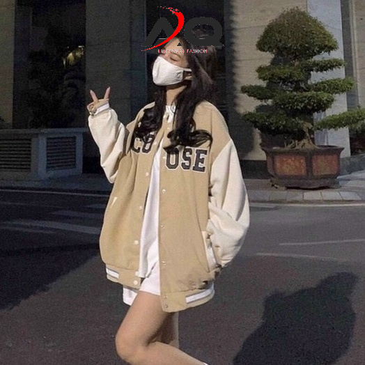 Áo bomber varsity jacket Unisex Form rộng nhung tăm Hình thêu 100% Áo khoác nam nữ Gonz Bóng chày- AQ STORE