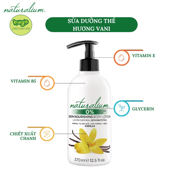 Sữa Dưỡng Thể Naturalium Body Lotion Hương Vani Thiên Nhiên Làm Sáng Da xuất xứ Tây Ban Nha 370ml Hugo Shop