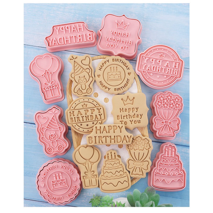 Set 8 Khuôn Nhựa Làm Bánh Quy Tạo Hình Chữ Happy Birthday 3d Độc Đáo Tiện Dụng