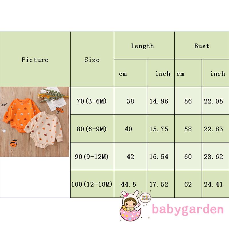 Áo Liền Quần Tay Dài Cổ Thuyền In Hình Bí Ngô Halloween Cho Bé 3-18 Tháng Tuổi