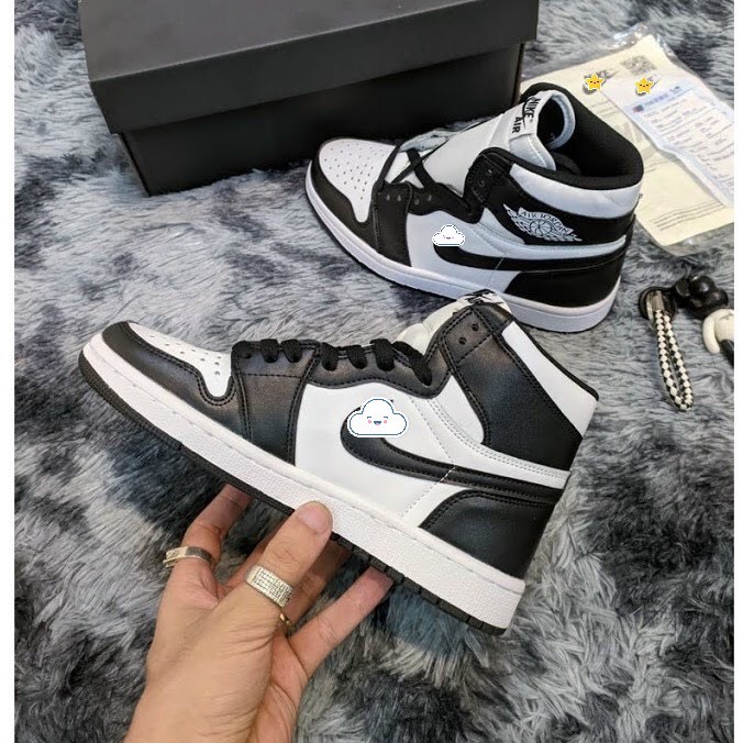 Giày Jordan PANDA Cao Cổ Đen Trắng Giày Thể Thao Jordan Cao Cổ Đen Trắng Nam Nữ Da Thật Full