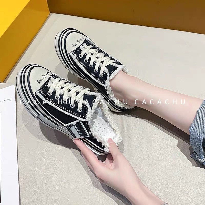 Giày sục thể thao nữ xvessel rách tăng chiều cao hot trend 2021 CACACHU G019, Giày sneaker thời trang hàng QC