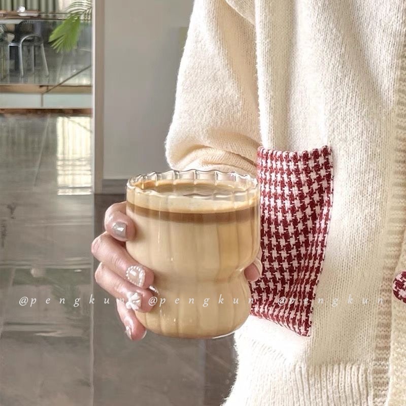 Cốc Thủy Tinh Uống Cà Phê Chịu Nhiệt Cao Họa Tiết Kẻ Sọc Phong Cách Retro Mỹ