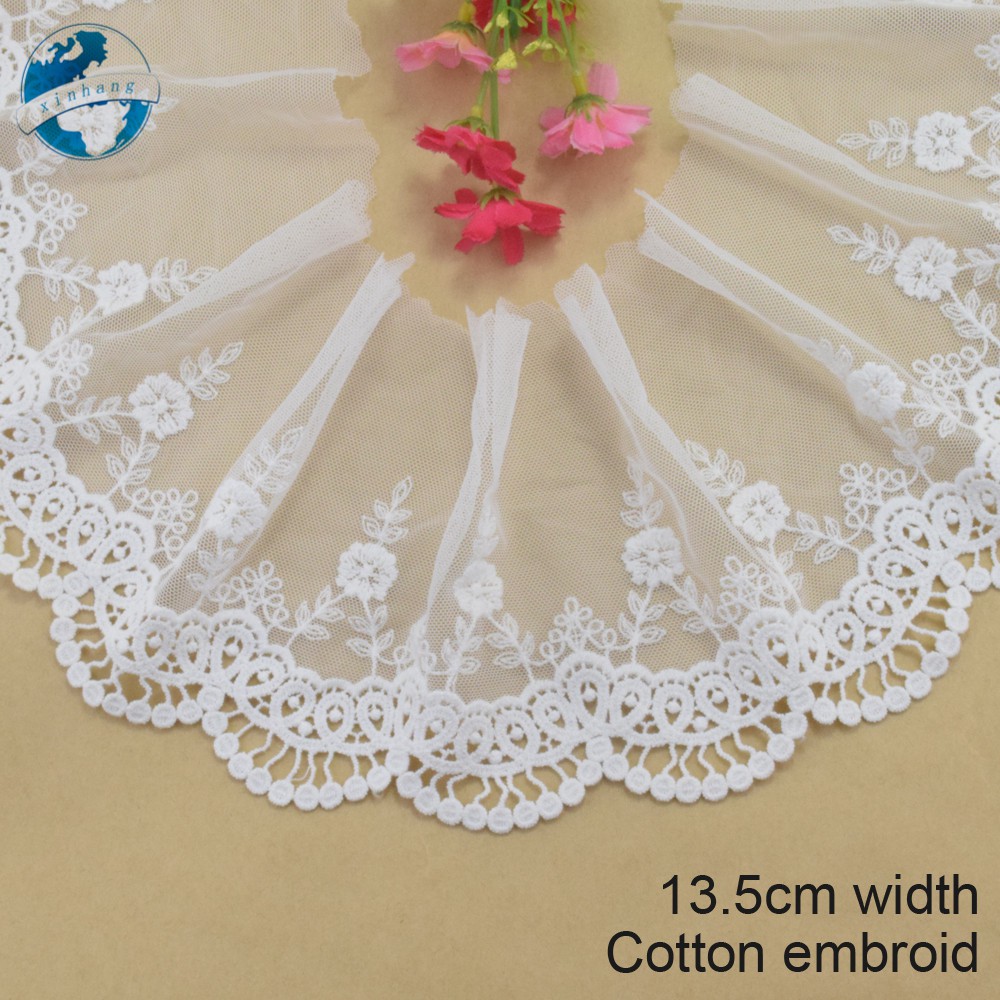 13,5cm rộng cotton thêu ren cạnh ren vải guipure diy trims mini váy ren ruy băng may mặc Phụ kiện 3807
