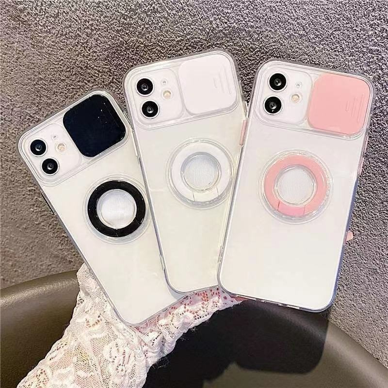 Ốp điện thoại trong suốt có giá đỡ và nắp trượt bảo vệ camera cho for iPhone 15 14 13 PMax 12 mini 11 Pro XS Max XR X 8 7 + SE20